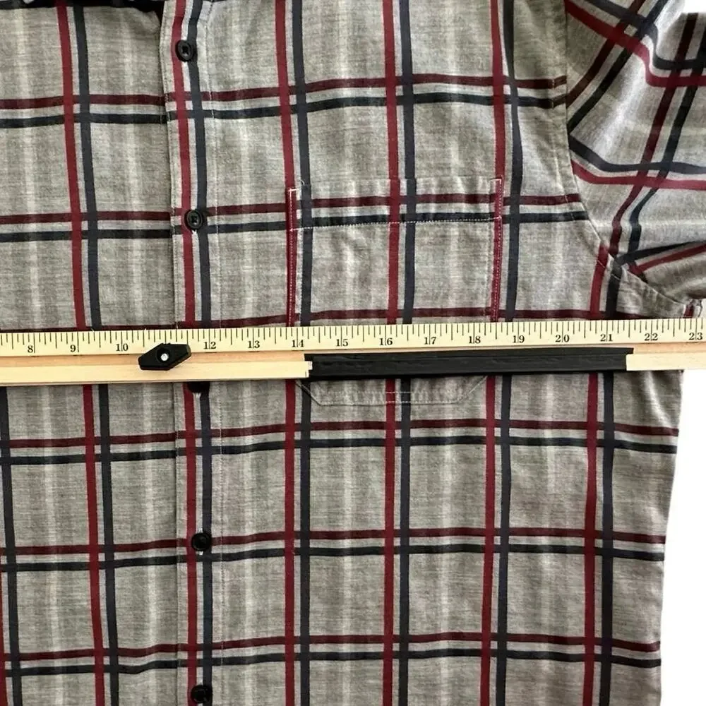 Banana Republic Mens Luxe Flannel‎ Shirt Large Camden Fit Gray Windowpane Plaid
